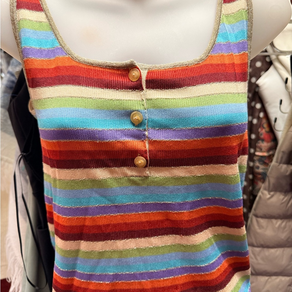 Colorful Striped Buttoned Tank Top - Picture 2 of 2